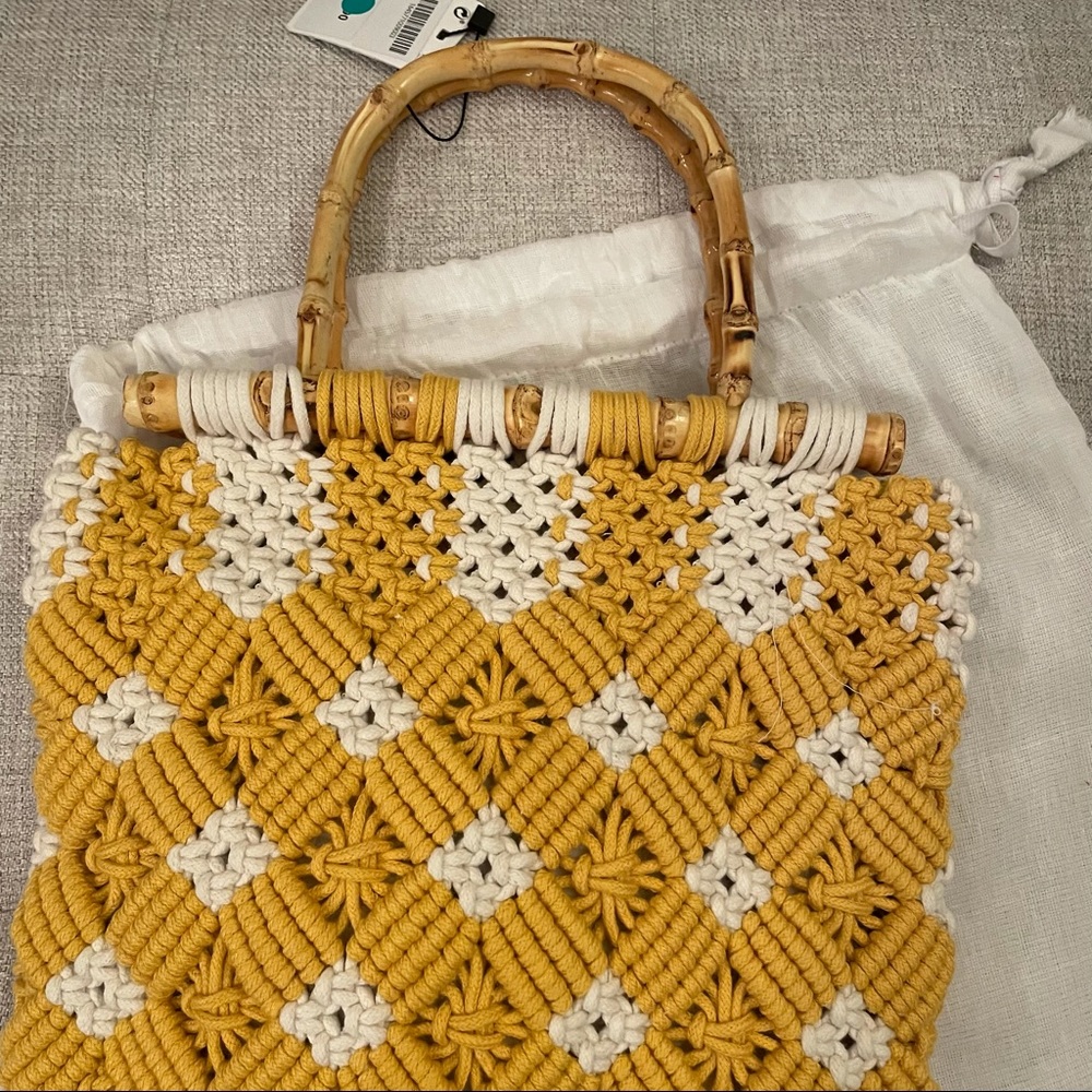 zara macrame shopper with handles handbag yellow